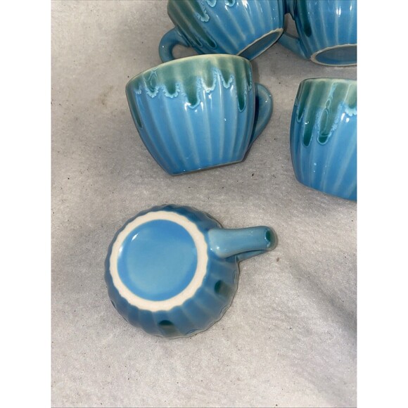 Hand Painted Pottery Tea Set Sicily Italy 6 Cups Teapot Plates Blue Ceramic - Picture 6 of 9